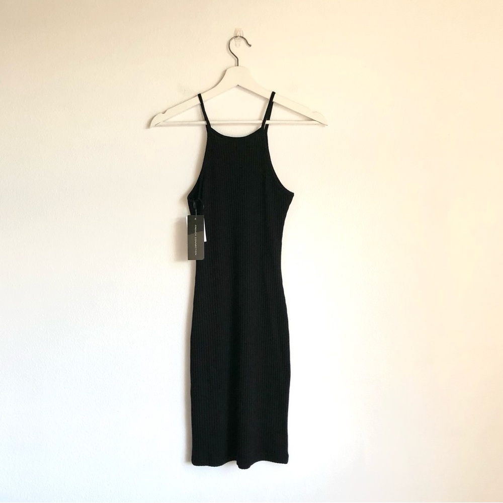 NWT French Connection Black Ribbed Midi Dress Size US 2 Chic Minimalist Neutral - Picture 4 of 7